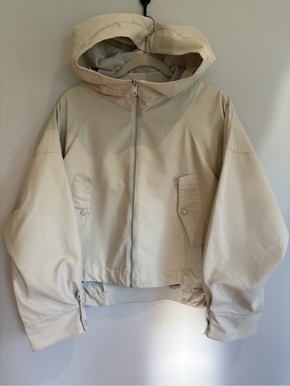 Zara Oversized Hooded Bomber Jacket Beige Size Medium